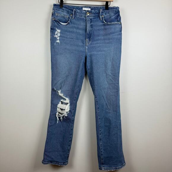 Good American Jeans Women 10/30 Blue Denim Curve Straight Leg Distressed GCS144T - Picture 1 of 9